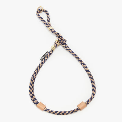 Dog rope harness in tan and navy pattern