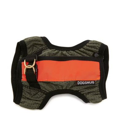 Running harness in olive green with an orange reflective stripe