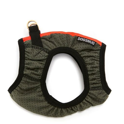 Running harness for dachshunds in olive green with orange reflective stripe