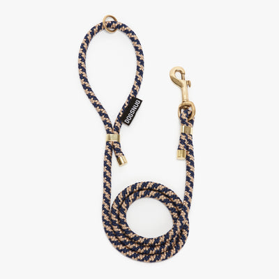 Rope dog lead in tan and navy print, standard length