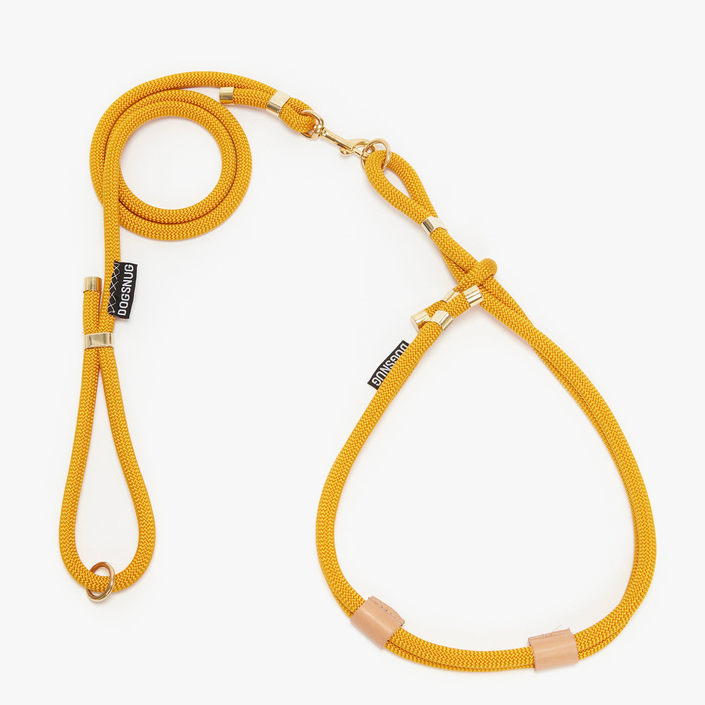 Dog harness in yellow rope with matching dog lead
