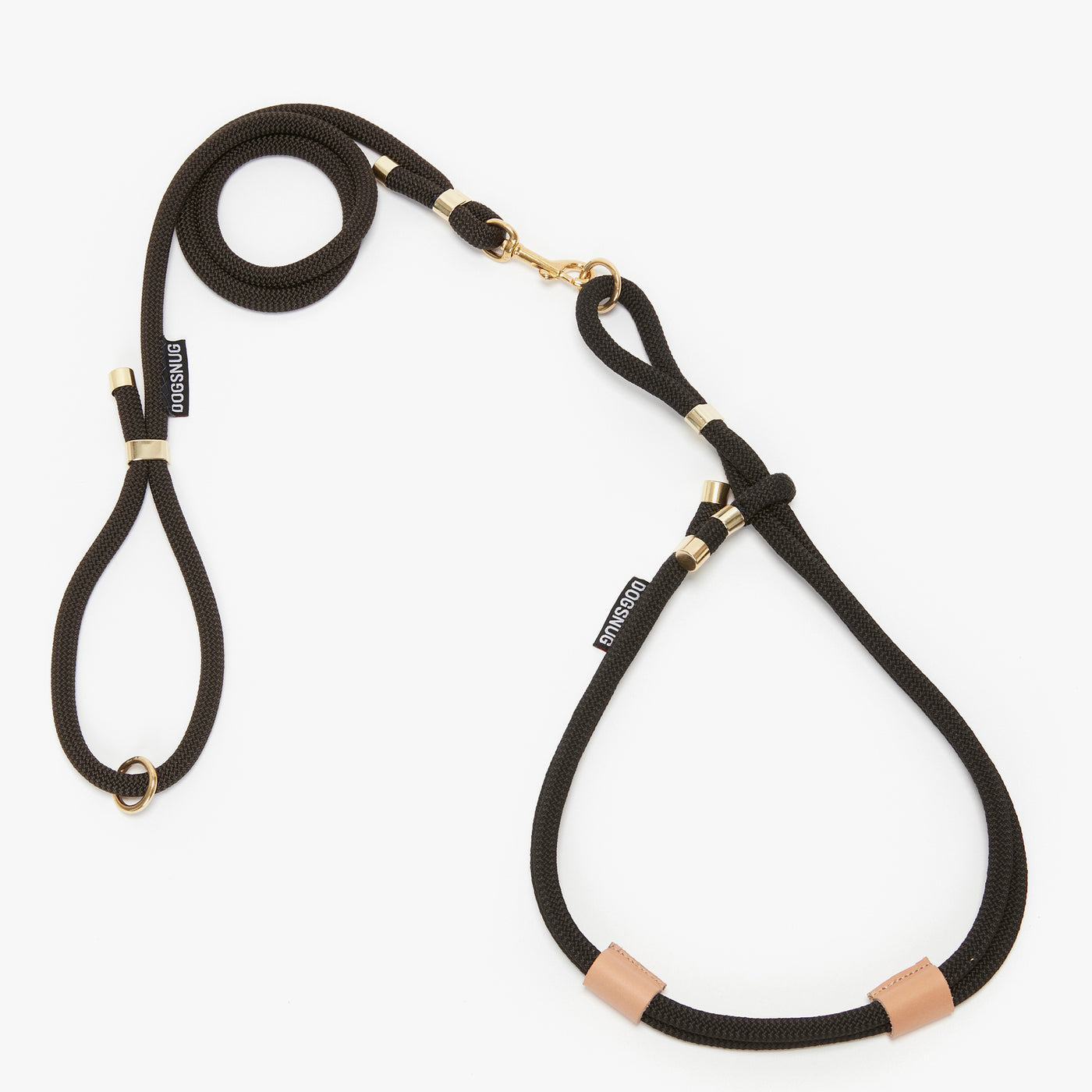 Dog harness in black rope with matching dog lead