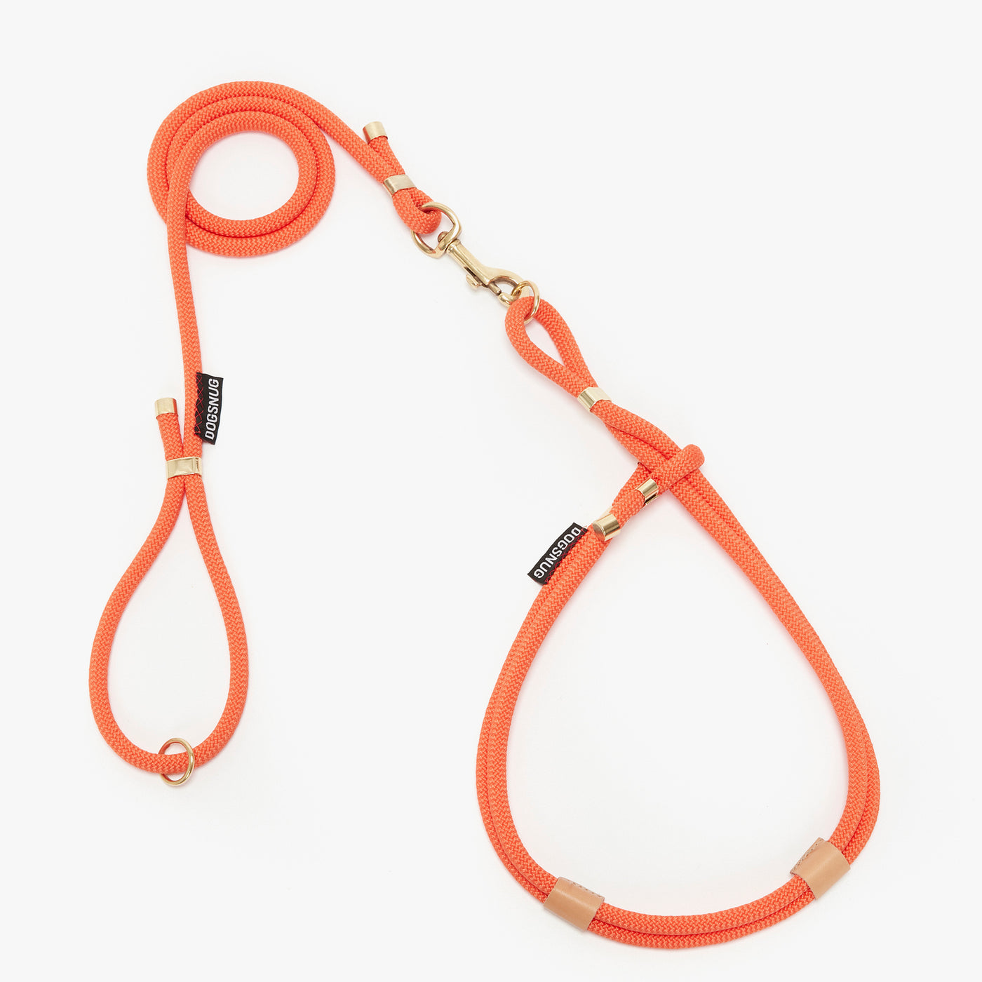 DOg rope harness in orange with matching lead