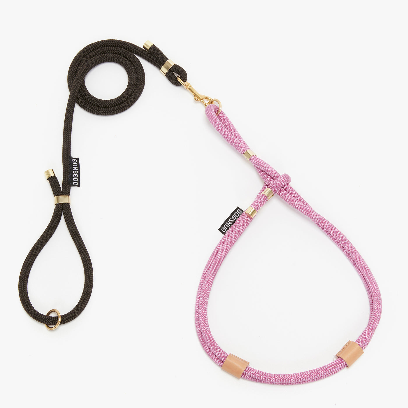 Dog rope harness in pink with matching lead