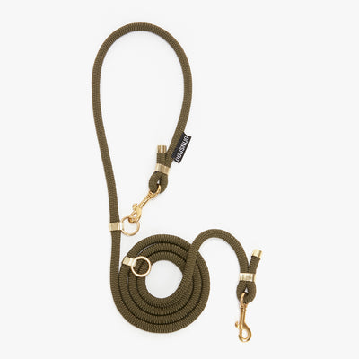 Hands Free Rope Lead in adjustable length olive green rope
